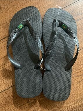 Havaianas Black Flip Flops with Brazil Flag Logo